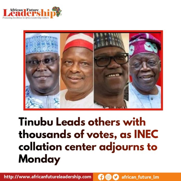 Tinubu Leads others with thousands of votes, as INEC collation center adjourns to Monday